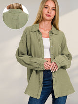 `Oversized Raw Edge Shirt W/ Back Patch Zenana: LTOLIVE-149497 / L