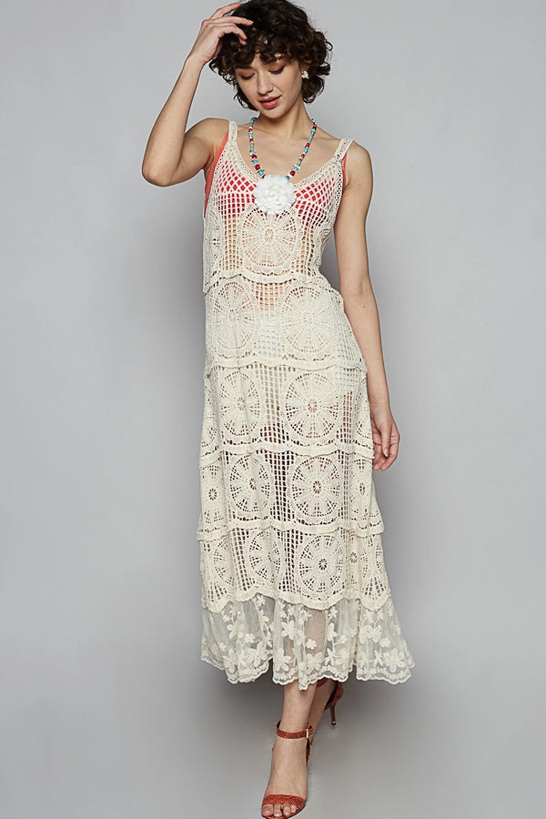 V-Neck Sleeveless Crochet Lace Dress