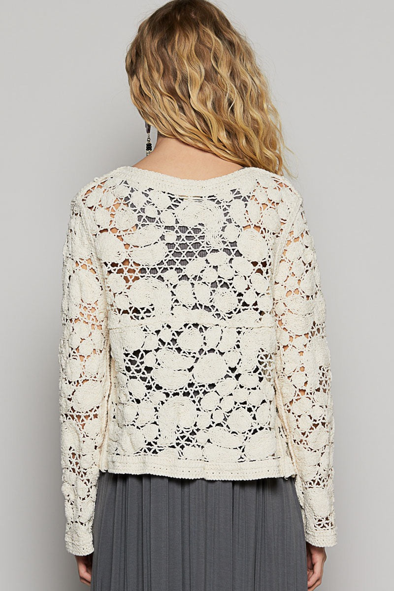 V-Neck Long Sleeve Crochet Cardigan