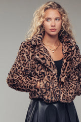 Cropped Faux Fur Leopard Jacket