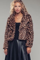Cropped Faux Fur Leopard Jacket