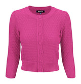3/4 Sleeve Crewneck Knit Cropped Cardigan Sweater