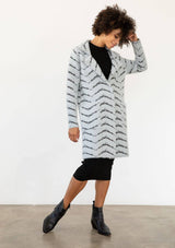 Fuzzy Chevron Jacquard Button Front Cardigan: Cream/Black / L