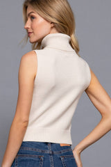 Sleeveless Turtle Neck Sweater Top: IVY-ivory / M