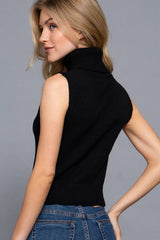 Sleeveless Turtle Neck Sweater Top: IVY-ivory / L