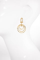 Gold Hammered Triple Circle Link Earrings: GD-GOLD