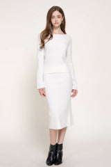 Bell Sleeve Wide Boat Neck Sweater: WHT-cream / M