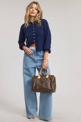 Essential Button Down Cardigan Top: Ocean / M