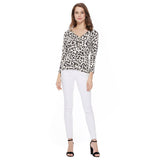 Leopard 3/4 Sleeve V-Neck Buttoned Sweater Cardigan CO078LEO: IVORY/GREY / M