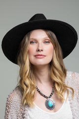 Duo-Tone Panama Hat with Wood Beads: BLACK / 2 / ONE SIZE (OS)