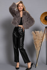 Long Sleeve Notched Collar Faux Fur Cropped Jacket: PNK-mauve / S