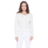 Lace Pattern V-Neck Scallop Hem Button Down Cardigan MK3659: SAGE / S