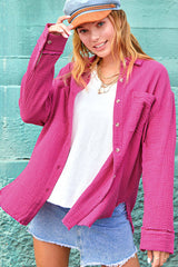 SRT7448-Crinkled Gauze Button Down Shirt 4th of july: Royal Blue / M