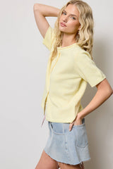 Short Sleeve Button Down Cardigan Top: Black / L