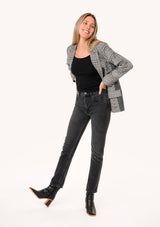 Plaid Patchwork Single-Breasted Blazer: Cream/Black / L