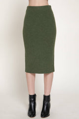 Pencil Midi Sweater Skirt with Back Slit: BLK-black / S