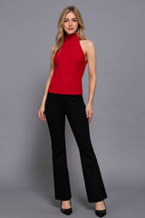 Sleeveless Turtle Neck Front Cable Sweater: BLK-black / L