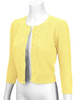3/4 Sleeve Crewneck Knit Cropped Cardigan Sweater MK3514: NAVY / XL