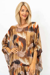 Women Printed Silk Kaftan: Burgundy