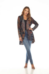 Women's Multi Burnout Brown Open Front Cardigan: XL