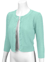 3/4 Sleeve Crewneck Knit Cropped Cardigan Sweater MK3514: NAVY / S