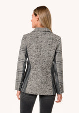 Plaid Patchwork Single-Breasted Blazer: Cream/Black / S