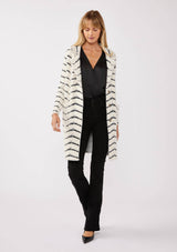 Fuzzy Chevron Jacquard Button Front Cardigan: Black/White / S