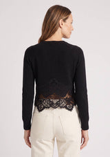 Lace Trim Button Front Cardigan: BLACK / S