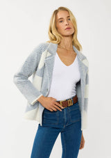 Double Breasted Sweater Jacket: WHITE/DUSTY BLUE / L