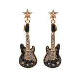 Stone Embellished Glittered Enamel Guitar Dangle Earrings
: White