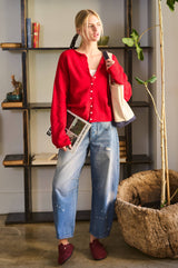 Essential Button Down Cardigan Top: Ocean / L