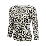 Leopard 3/4 Sleeve V-Neck Buttoned Sweater Cardigan CO078LEO: IVORY/GREY / XL