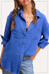 SRT7448-Crinkled Gauze Button Down Shirt 4th of july: White / M