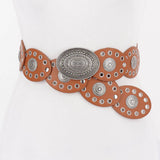 Faux Leather Oval Shape Vintage Belt: BK