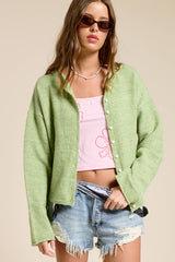 Essential Button Down Cardigan Top: Basil / M