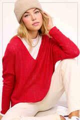 JLS3504-Soft Lightweight Loose Fit Textured Pullover Sweater: Plum / L