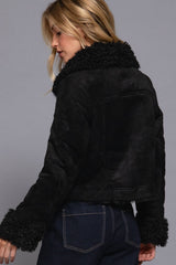 Long Sleeve Inside Fur Detail Penny Lane Suede Short Jacket: BLK-black / L