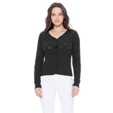 Lace Pattern V-Neck Scallop Hem Button Down Cardigan MK3659: SAGE / L