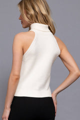 Sleeveless Turtle Neck Front Cable Sweater: BLK-black / S