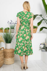 Vintage Floral Print Dress with Ruched Shoulder Detail