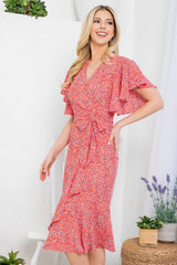 Flurries of dots Print Faux Wrap Dress