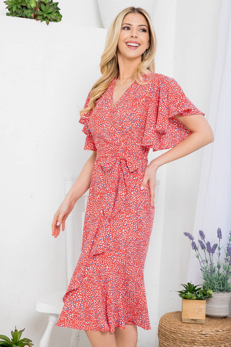 Flurries of dots Print Faux Wrap Dress