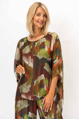 Women Printed Silk Kaftan: Burgundy