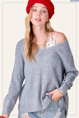 JLS3504-Soft Lightweight Loose Fit Textured Pullover Sweater: Taro / S