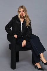 Long Sleeve Inside Fur Detail Penny Lane Suede Short Jacket: BLK-black / L