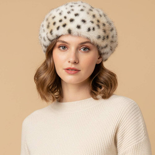 Plush Faux Fur Round Winter Beret Hat