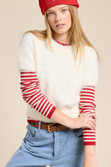 Fuzzy Knit Cropped Short Sleeve Sweater: Seafoam / S