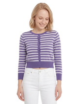 3/4 Sleeve Crewneck Striped Sweater Cardigan MK3521: RED/IVORY / S