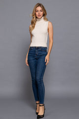 Sleeveless Turtle Neck Sweater Top: IVY-ivory / L