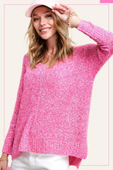 JLS3504-Soft Lightweight Loose Fit Textured Pullover Sweater: Taro / S